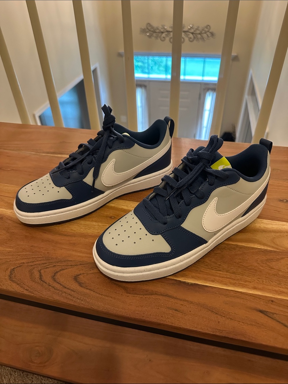 Nike Court Borough Youth Navy and Light Gray Low-Top Sneakers with White Swoosh